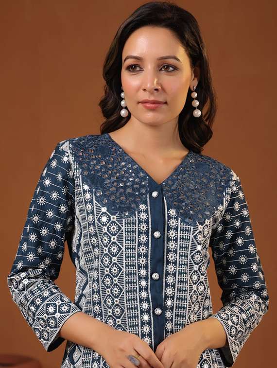 women three quarter sleeve regular fit ethnic co-ord set - 22052035 - Standard Image - 5