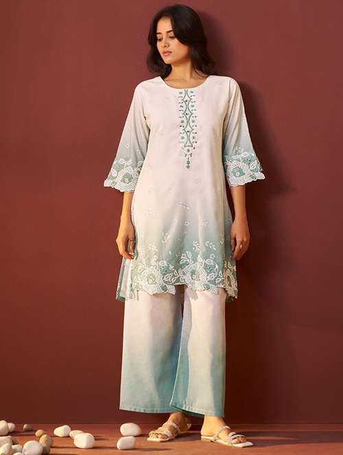 women three quarter sleeve regular fit ethnic co-ord set - 22052039 -  Standard Image - 0
