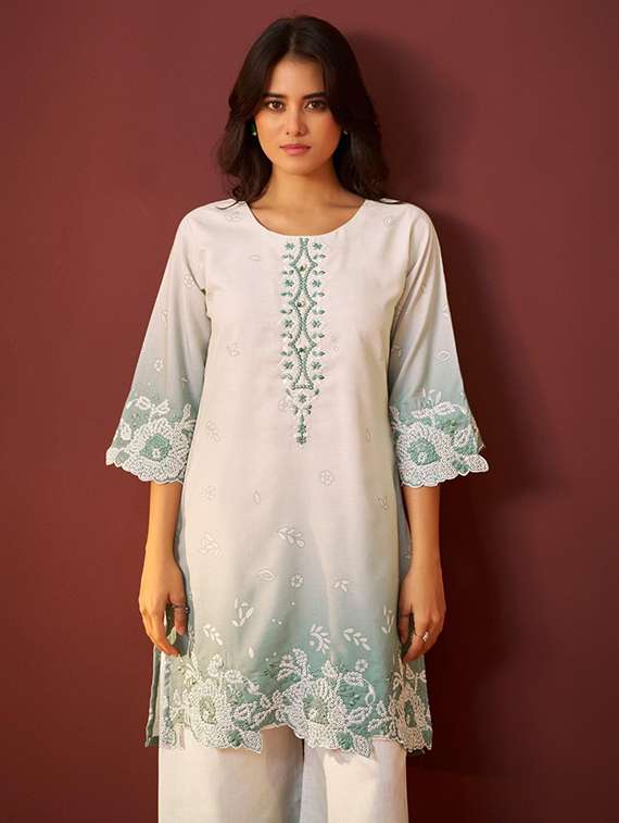 women three quarter sleeve regular fit ethnic co-ord set - 22052039 - Standard Image - 3