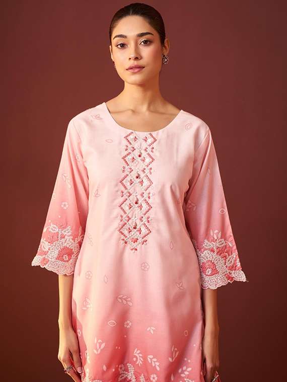 women three quarter sleeve regular fit ethnic co-ord set - 22052040 - Standard Image - 3