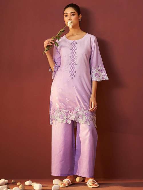 women three quarter sleeve regular fit ethnic co-ord set - 22052041 -  Standard Image - 0