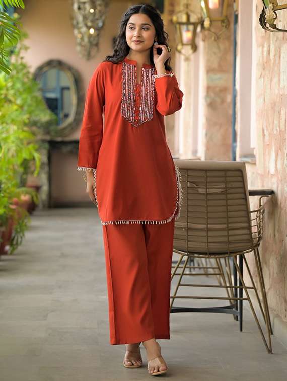 women three quarter sleeve regular fit ethnic co-ord set - 22052047 - Zoom Image - 0