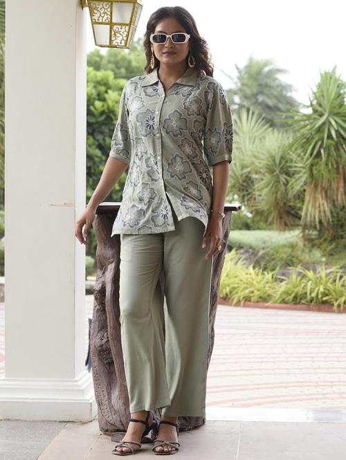 women elbow sleeve regular fit ethnic co-ord set - 22052050 - Standard Image - 0