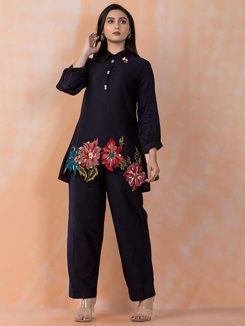 women three quarter sleeve regular fit ethnic co-ord set - 22052055 -  Standard Image - 0