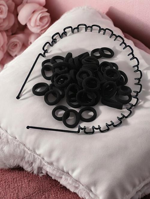 set of black bubberbands and 1 spiral hairband  - 22052056 -  Standard Image - 0