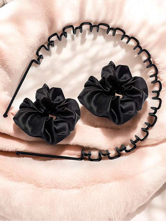 set of 2 scrunchies and 1 spiral hairband