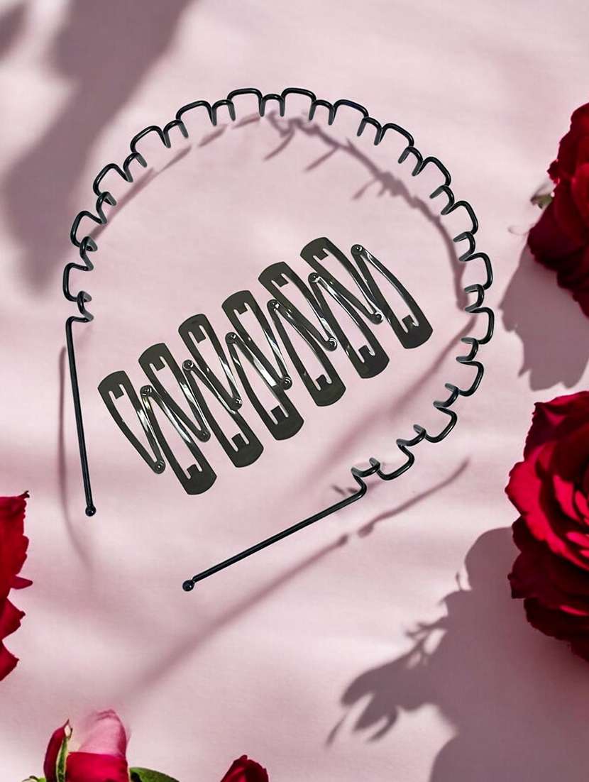 pack of black spiral hair band and hair clips