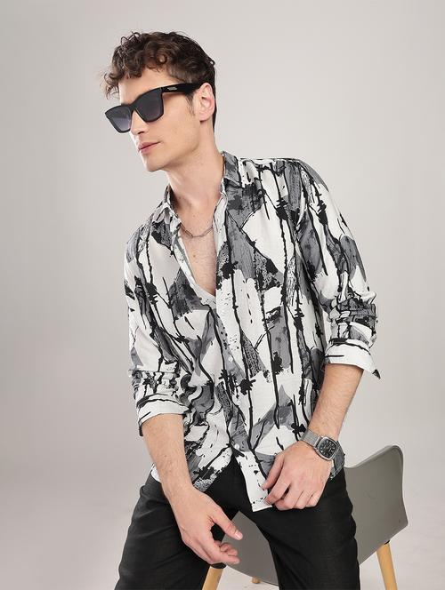 men printed collared long sleeve regular fit shirt - 22052122 - Standard Image - 0