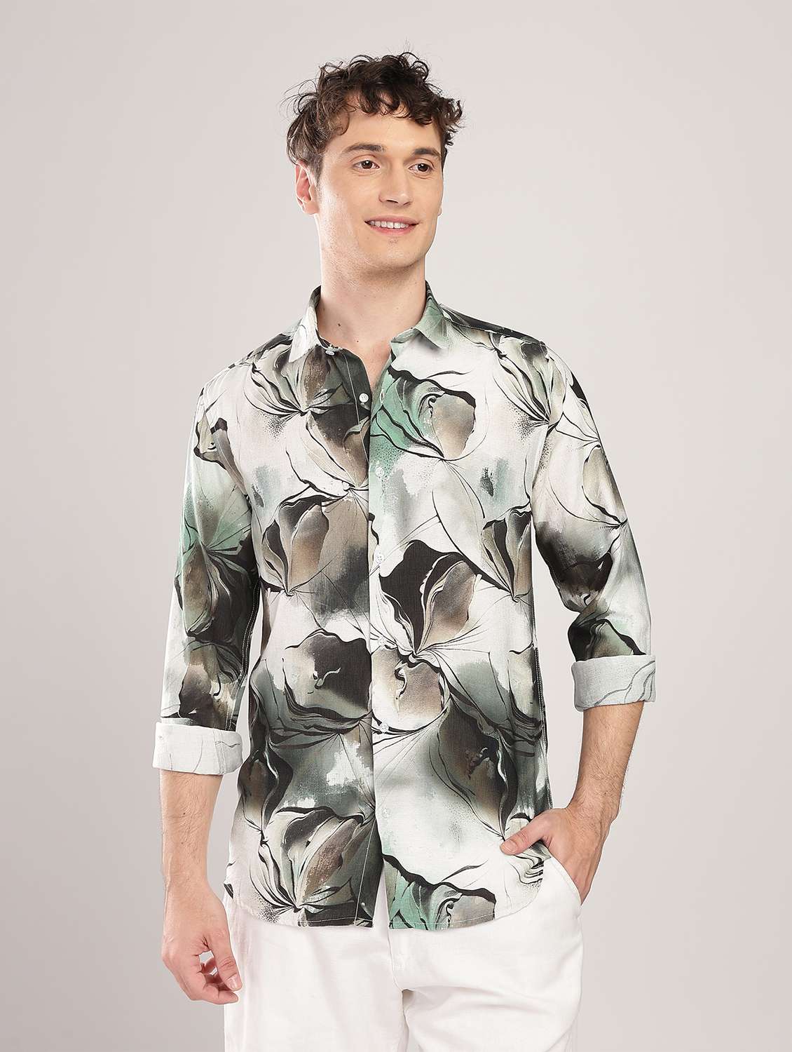 men printed collared long sleeve regular fit shirt - 22052124 - Zoom Image - 0