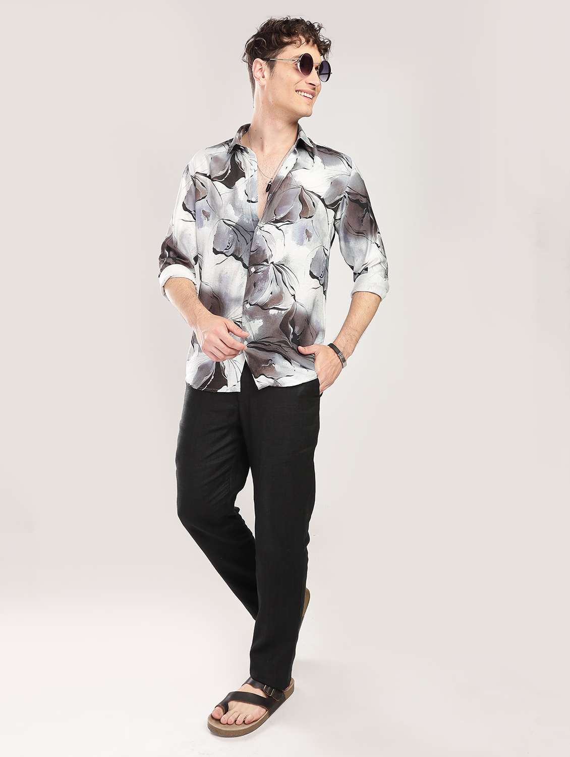 men printed collared long sleeve regular fit shirt - 22052125 -  Standard Image - 3