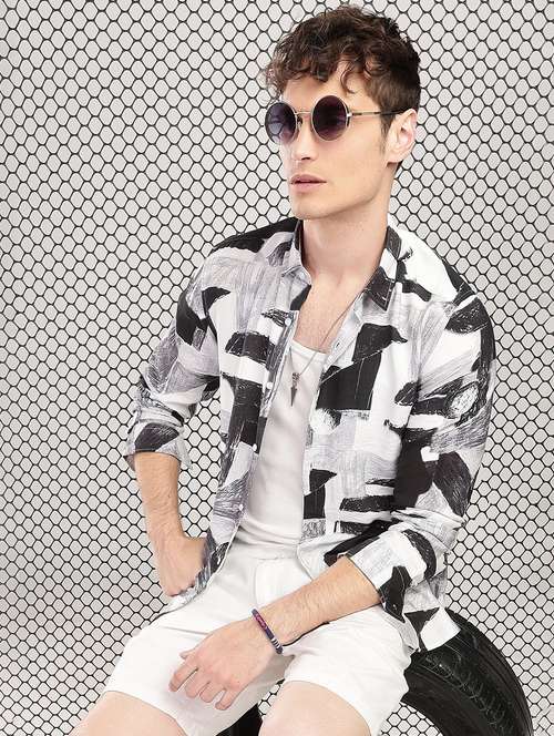 men printed collared long sleeve regular fit shirt - 22052126 - Standard Image - 0