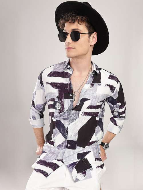 men printed collared long sleeve regular fit shirt - 22052127 -  Standard Image - 0