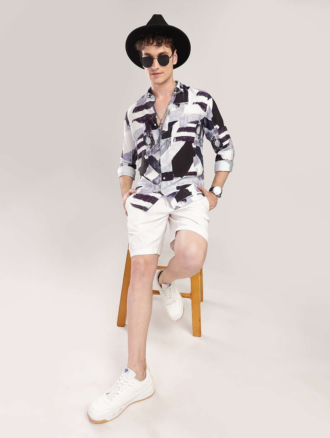 men printed collared long sleeve regular fit shirt - 22052127 - Standard Image - 3