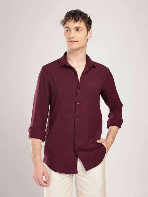 men solid collared long sleeve regular fit shirt - 22052137 -  Standard Image - 0
