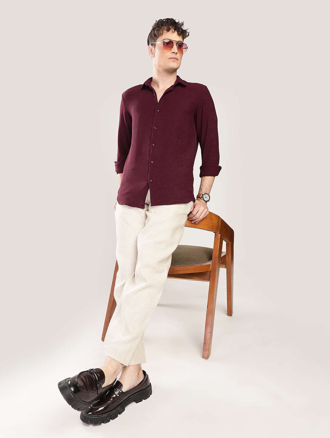 men solid collared long sleeve regular fit shirt - 22052137 -  Standard Image - 3