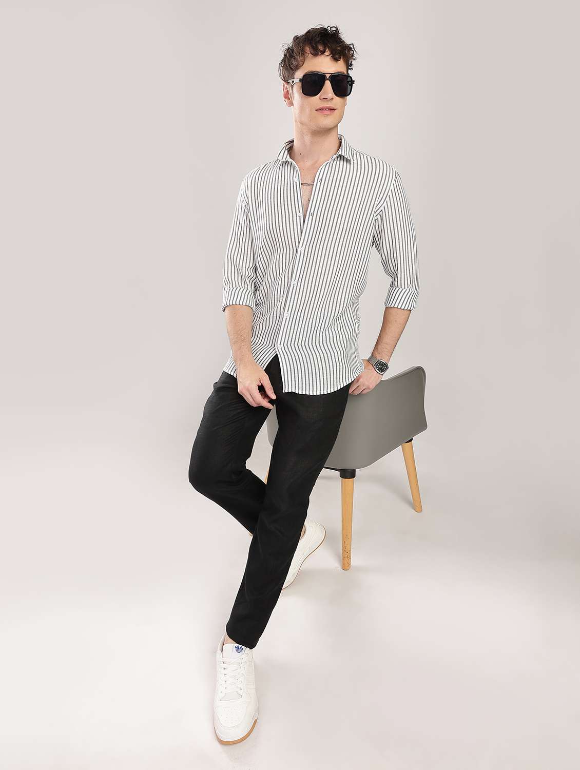 men striped collared long sleeve regular fit shirt - 22052138 -  Standard Image - 3