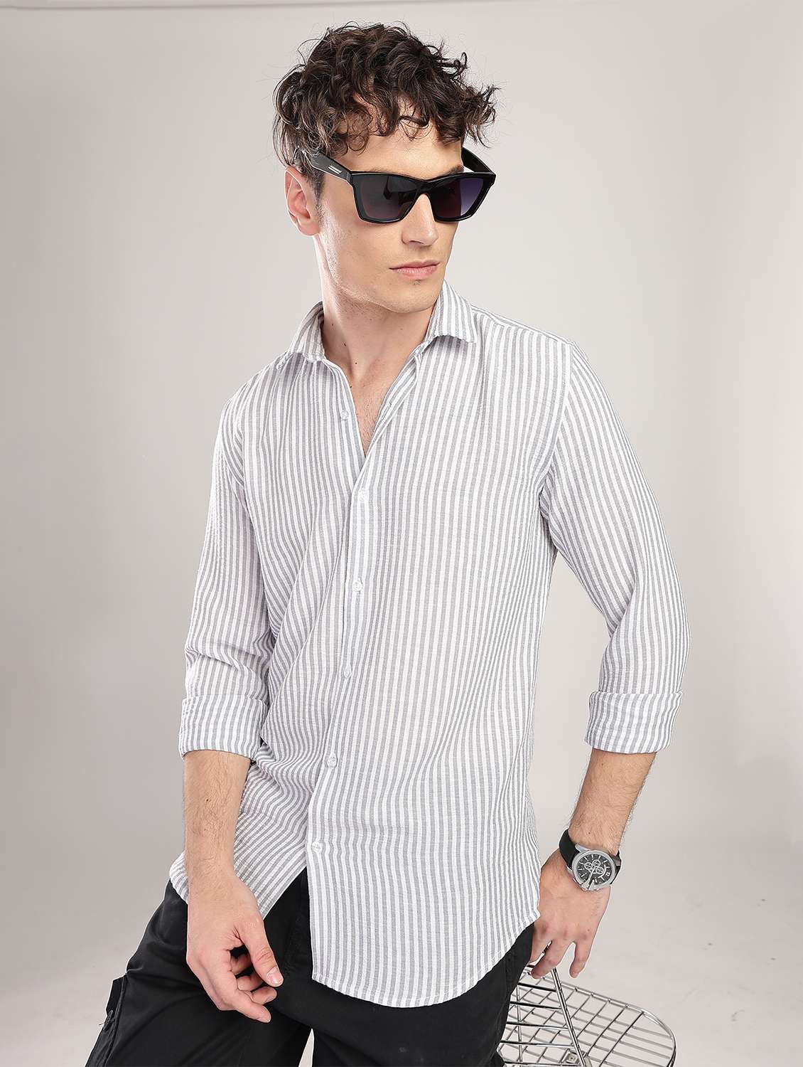 men solid collared long sleeve regular fit shirt