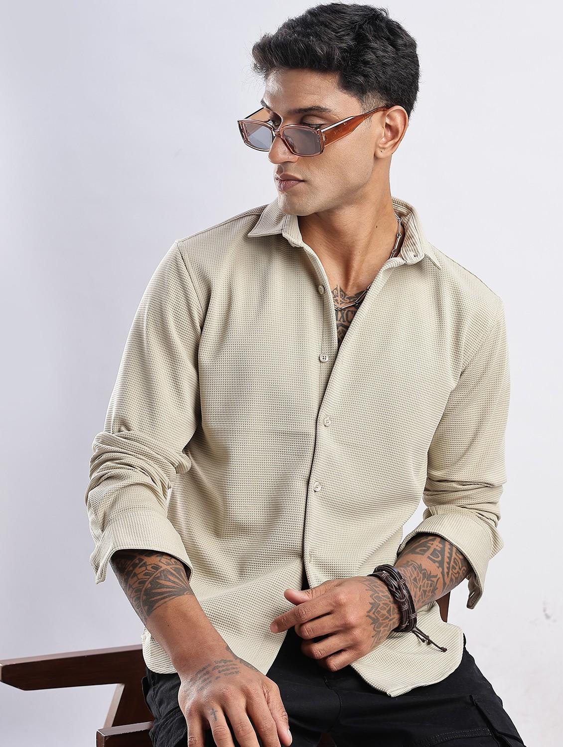 men solid collared long sleeve regular fit shirt - 22052146 - Zoom Image - 0