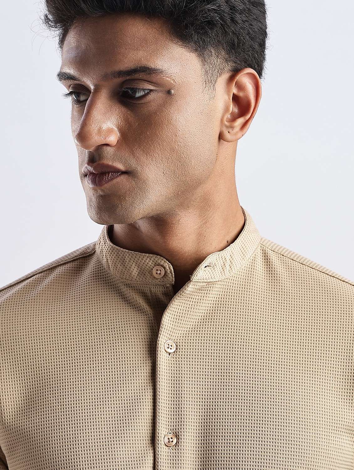 men solid mandarin collar long sleeve regular fit shirt - 22052147 -  Standard Image - 5