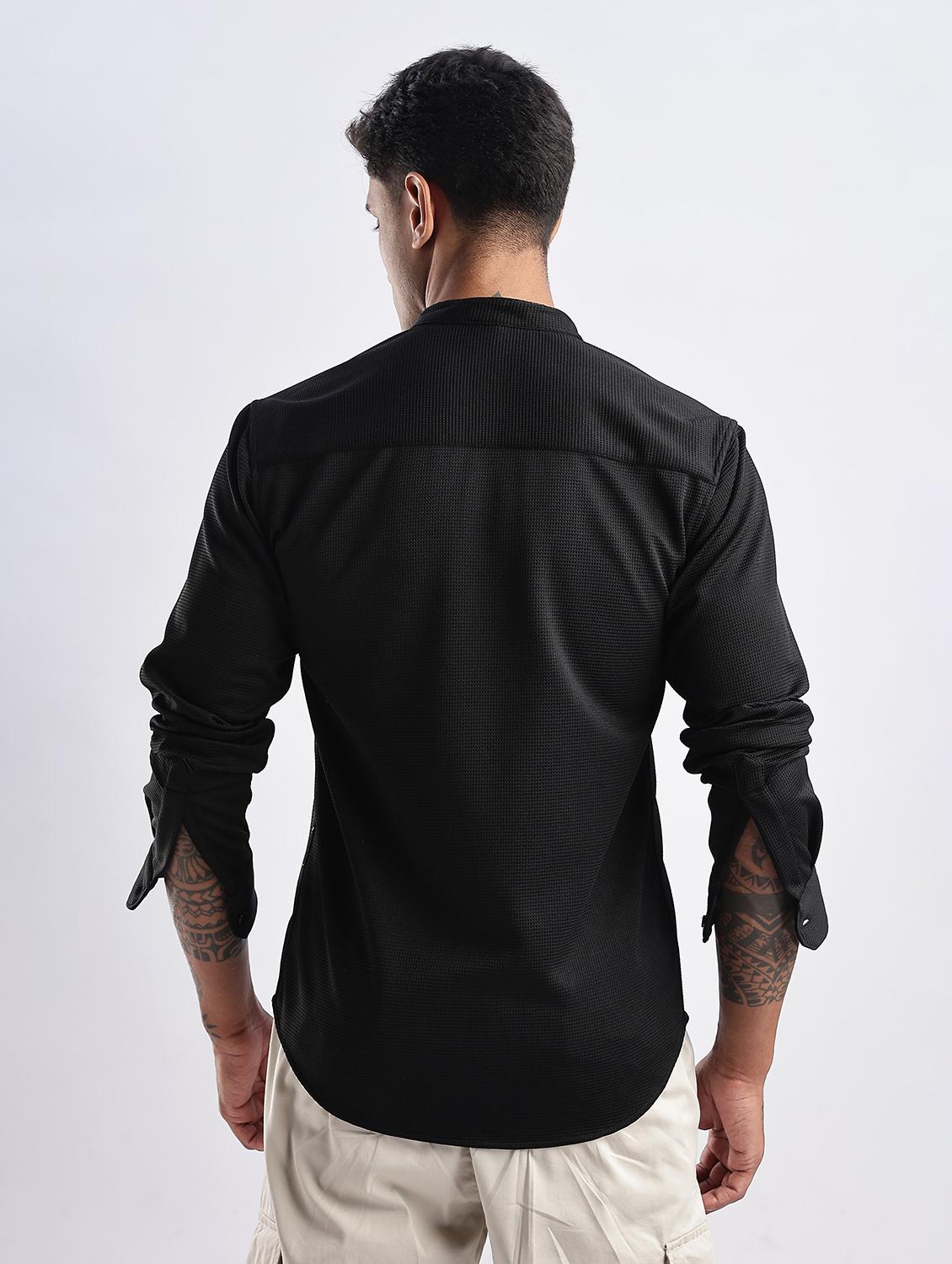 men solid mandarin collared long sleeve regular fit shirt - 22052149 - Standard Image - 3