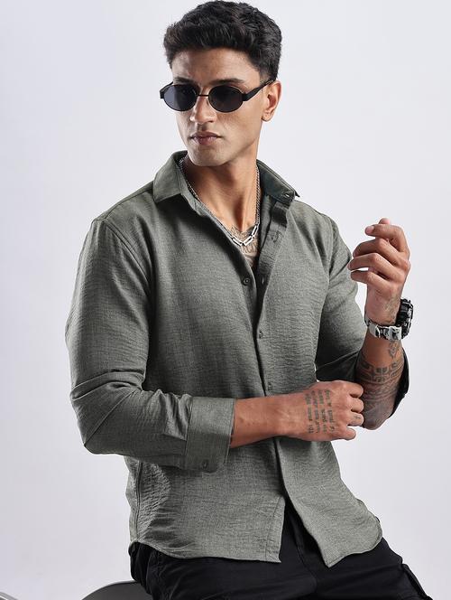men solid collared long sleeve regular fit shirt - 22052150 - Standard Image - 0