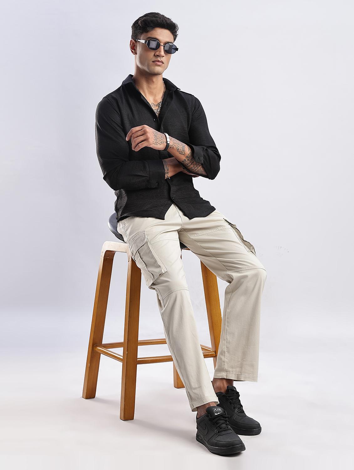 men solid collared long sleeve regular fit shirt - 22052155 - Standard Image - 3