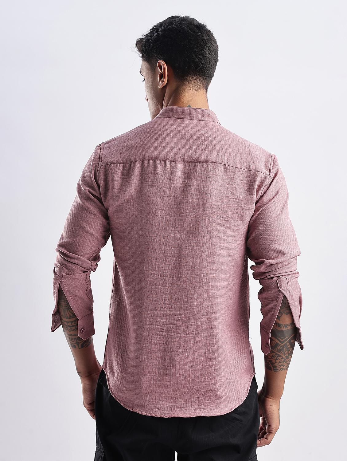 men solid mandarin collar long sleeve regular fit shirt - 22052158 - Standard Image - 3