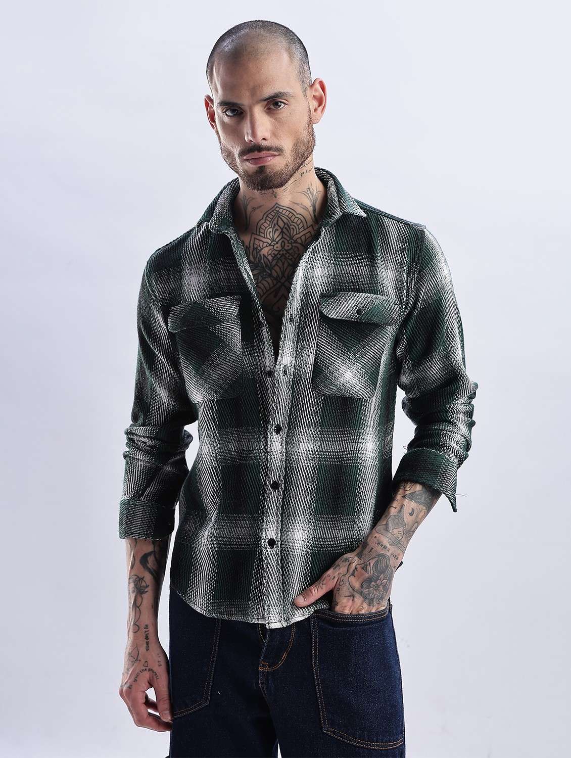 olive rayon casual shirt - 22052163 -  Zoom Image - 0