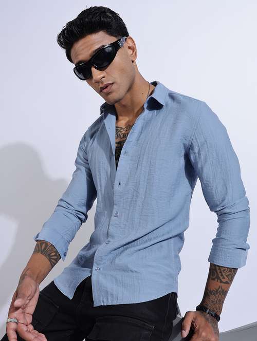 men solid collared long sleeve regular fit shirt - 22052176 - Standard Image - 0