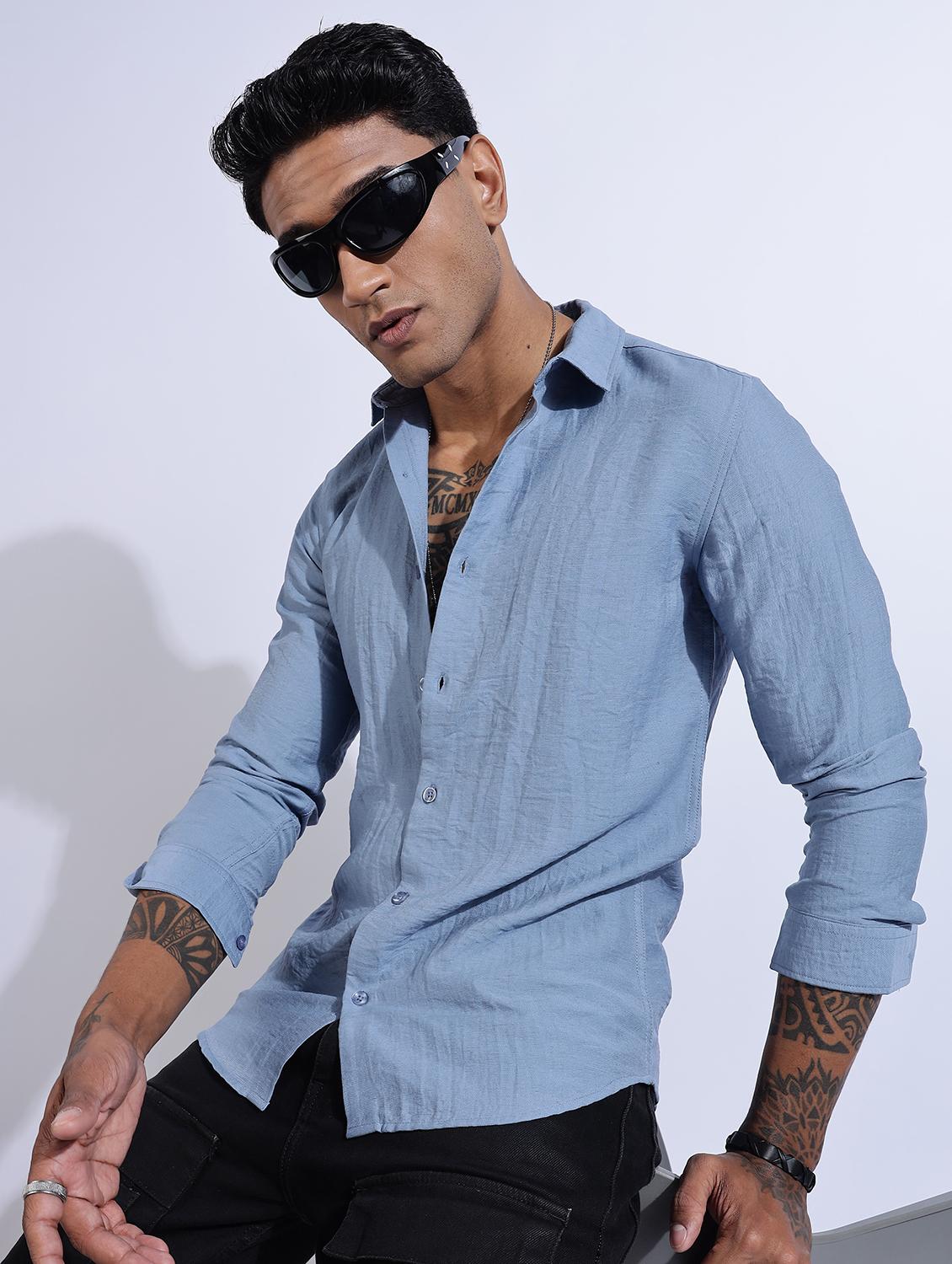 men solid collared long sleeve regular fit shirt - 22052176 - Zoom Image - 0