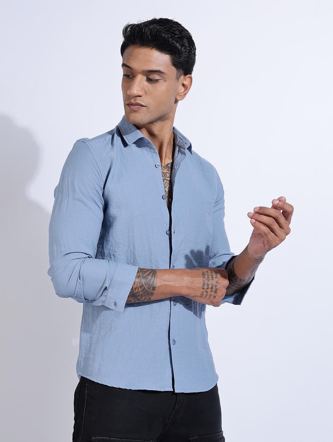 men solid collared long sleeve regular fit shirt - 22052176 - Standard Image - 3