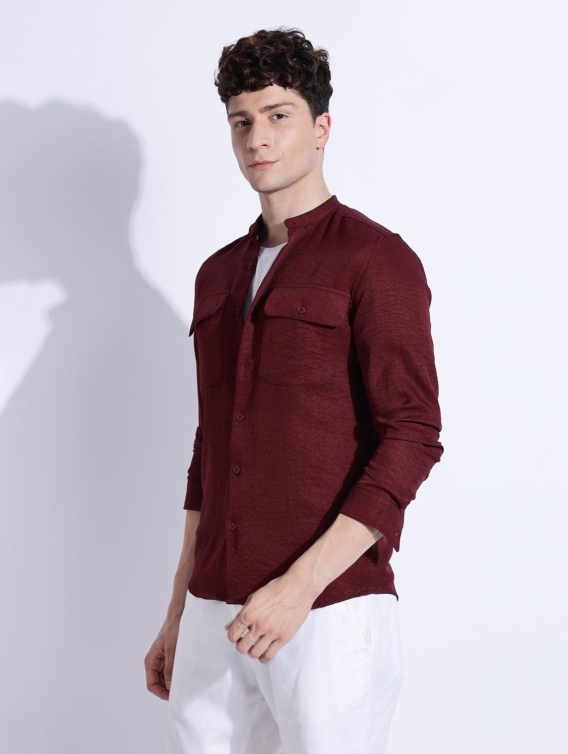 men solid mandarin collar long sleeve regular fit shirt - 22052192 - Standard Image - 3
