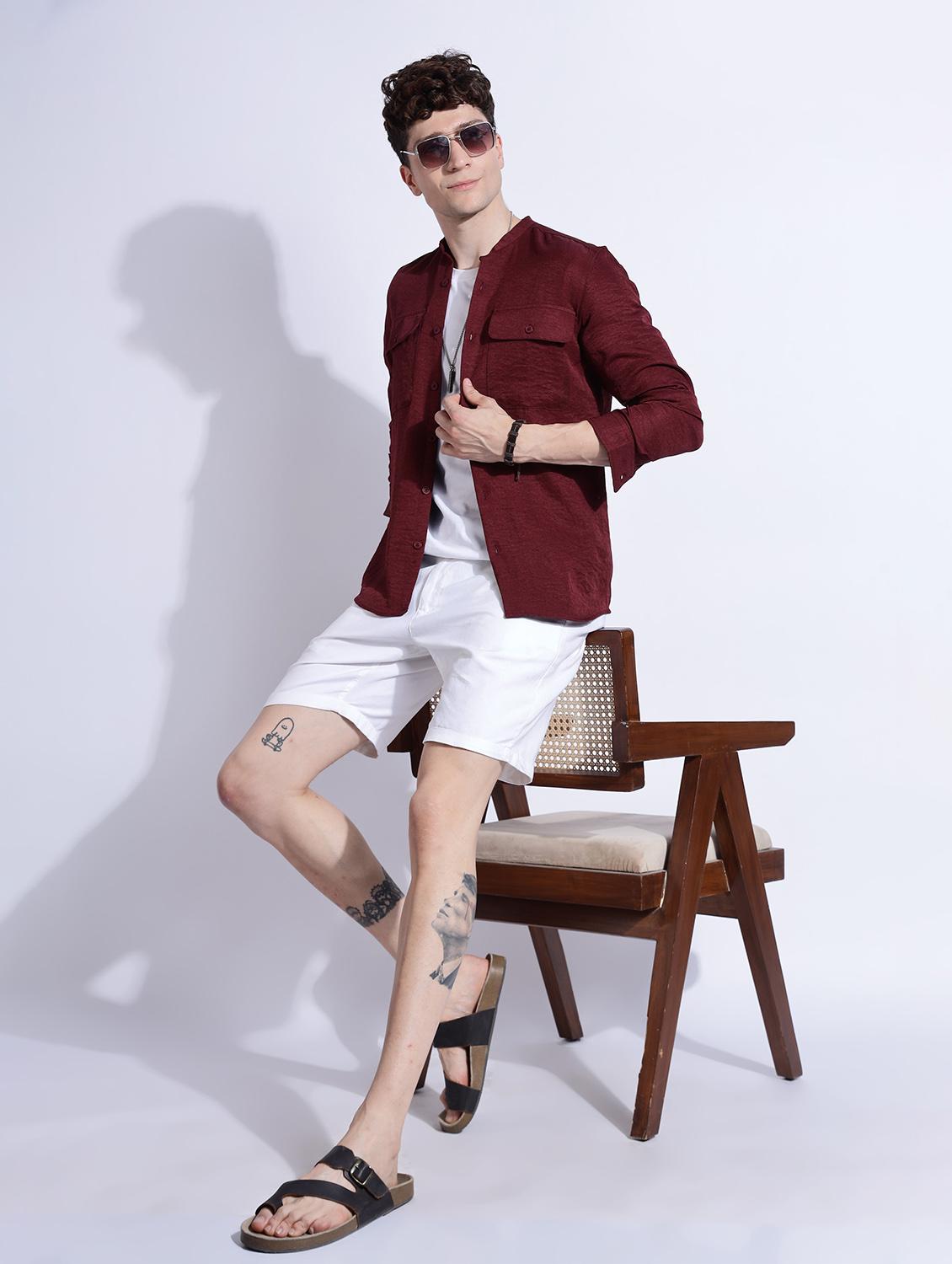 men solid mandarin collar long sleeve regular fit shirt - 22052192 - Standard Image - 5