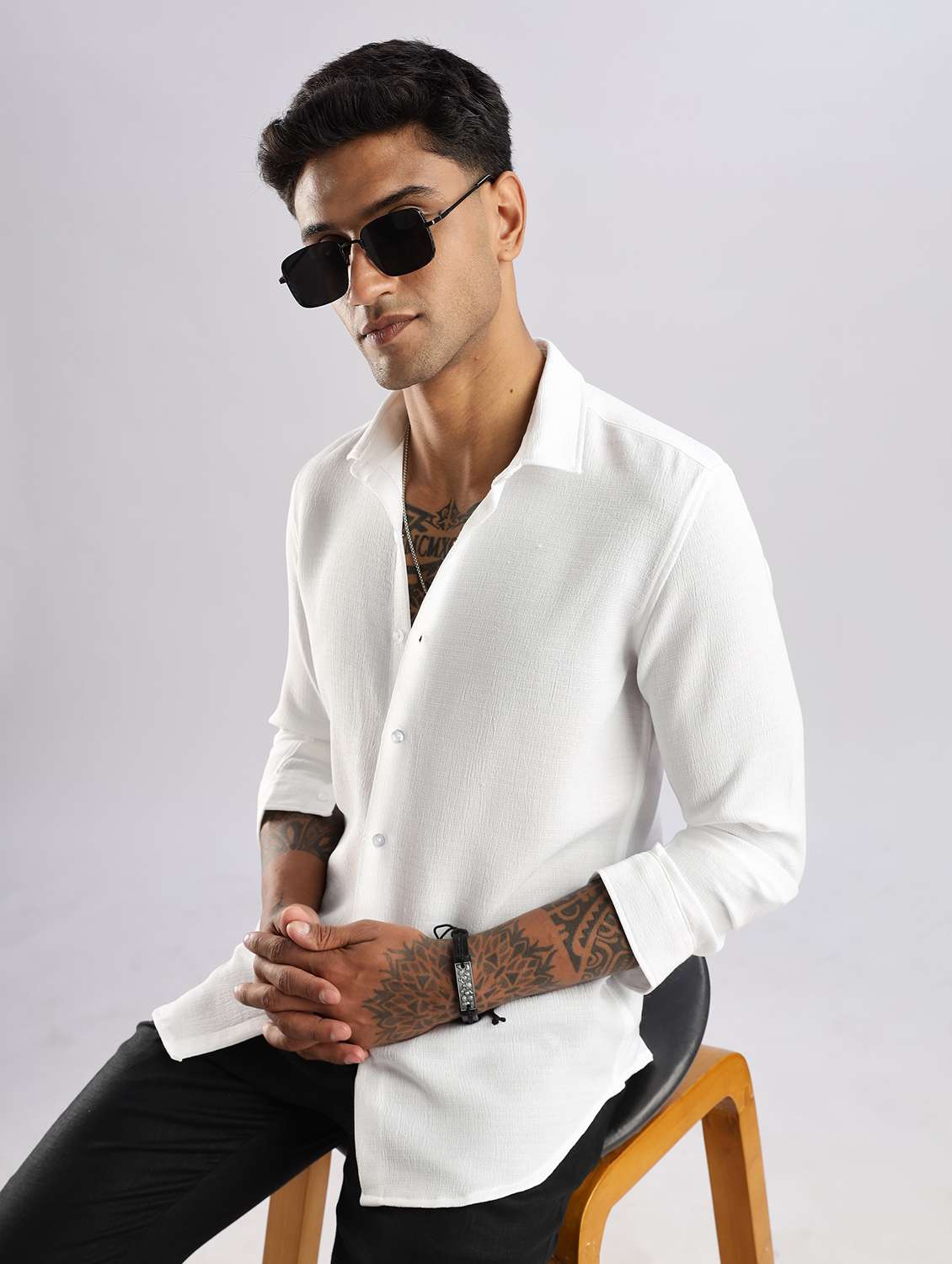 men solid collared long sleeve regular fit shirt - 22052199 -  Zoom Image - 0