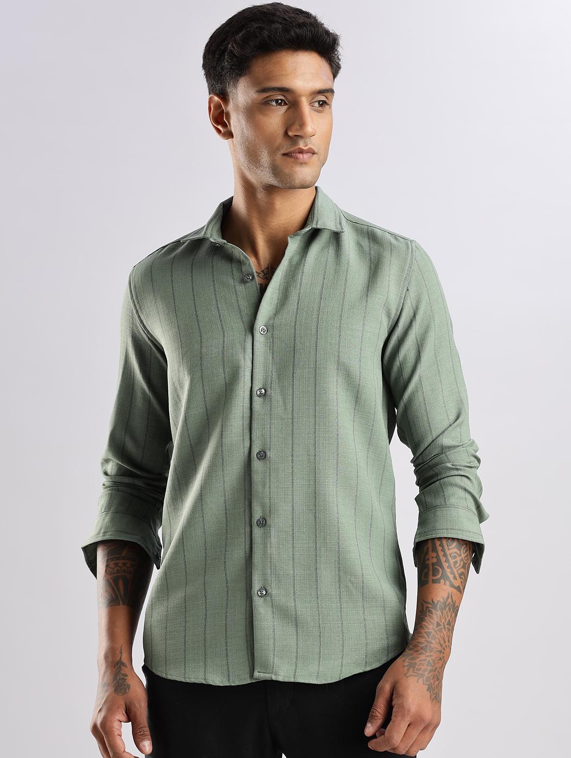 men striped collared long sleeve regular fit shirt - 22052208 - Zoom Image - 0