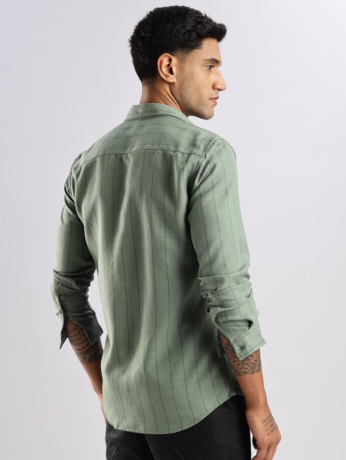 men striped collared long sleeve regular fit shirt - 22052208 - Standard Image - 3