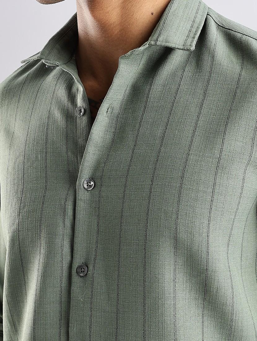 men striped collared long sleeve regular fit shirt - 22052208 - Standard Image - 5