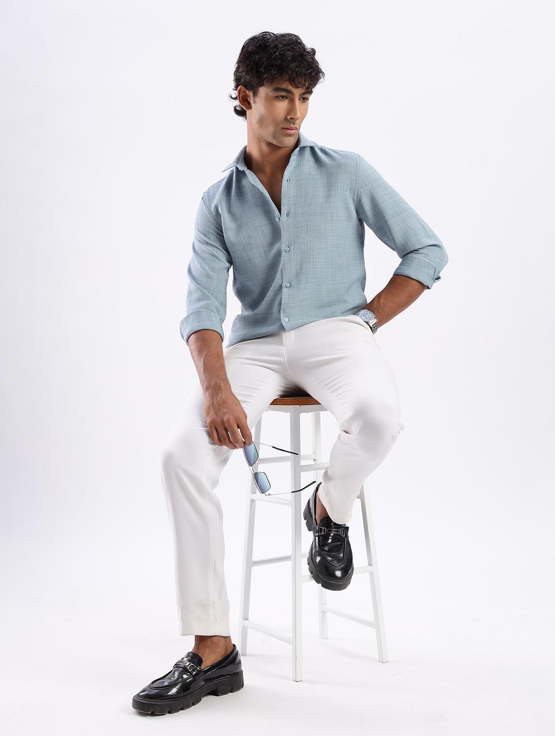 men solid collared long sleeve regular fit shirt - 22052219 - Standard Image - 5