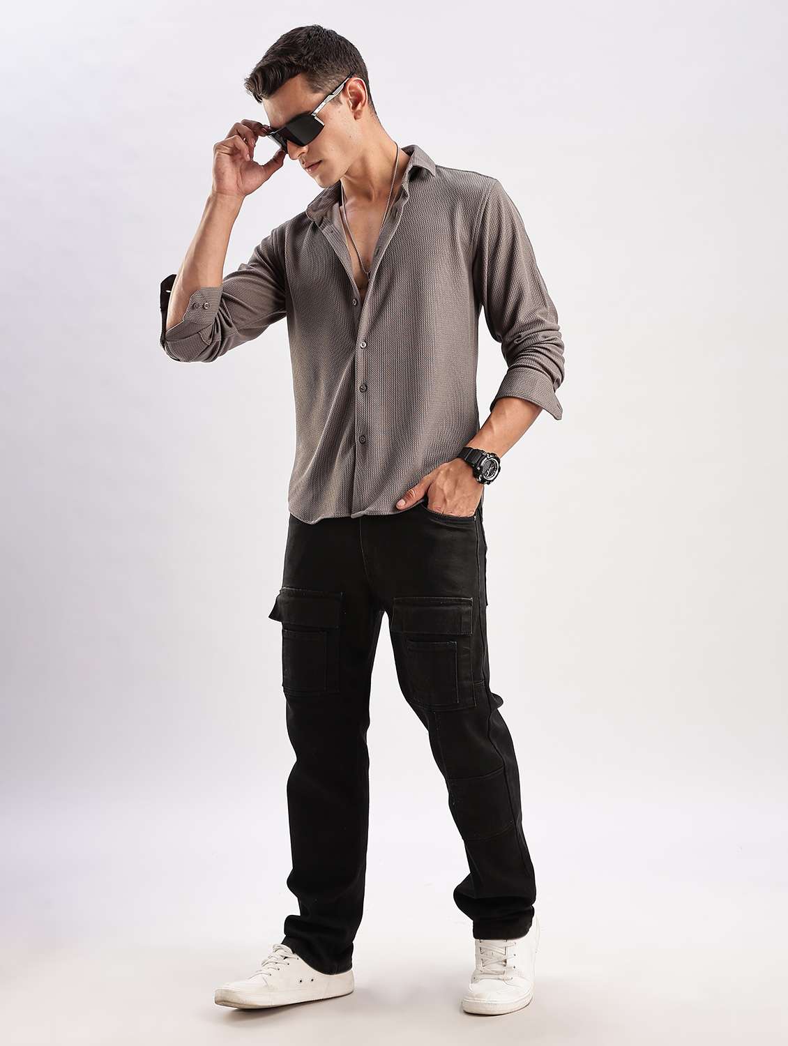 men self design long sleeve regular fit shirt - 22052230 -  Standard Image - 5