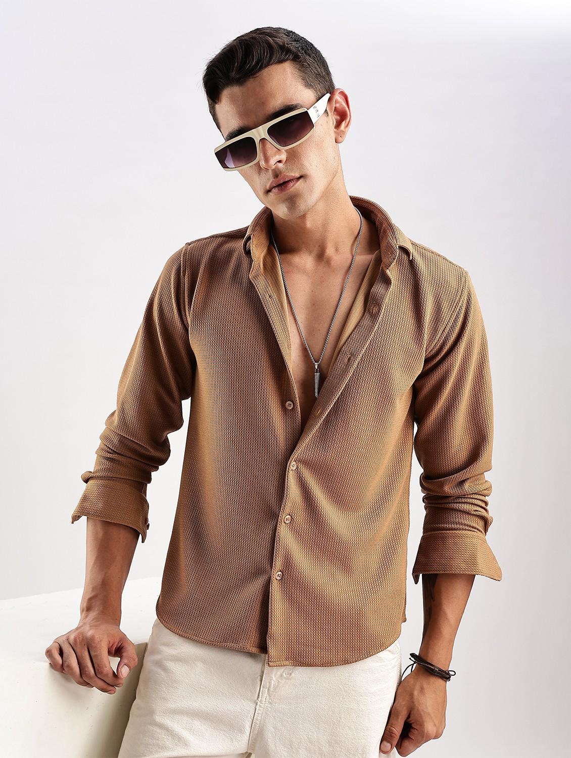 men solid collared long sleeve regular fit shirt - 22052231 - Zoom Image - 0