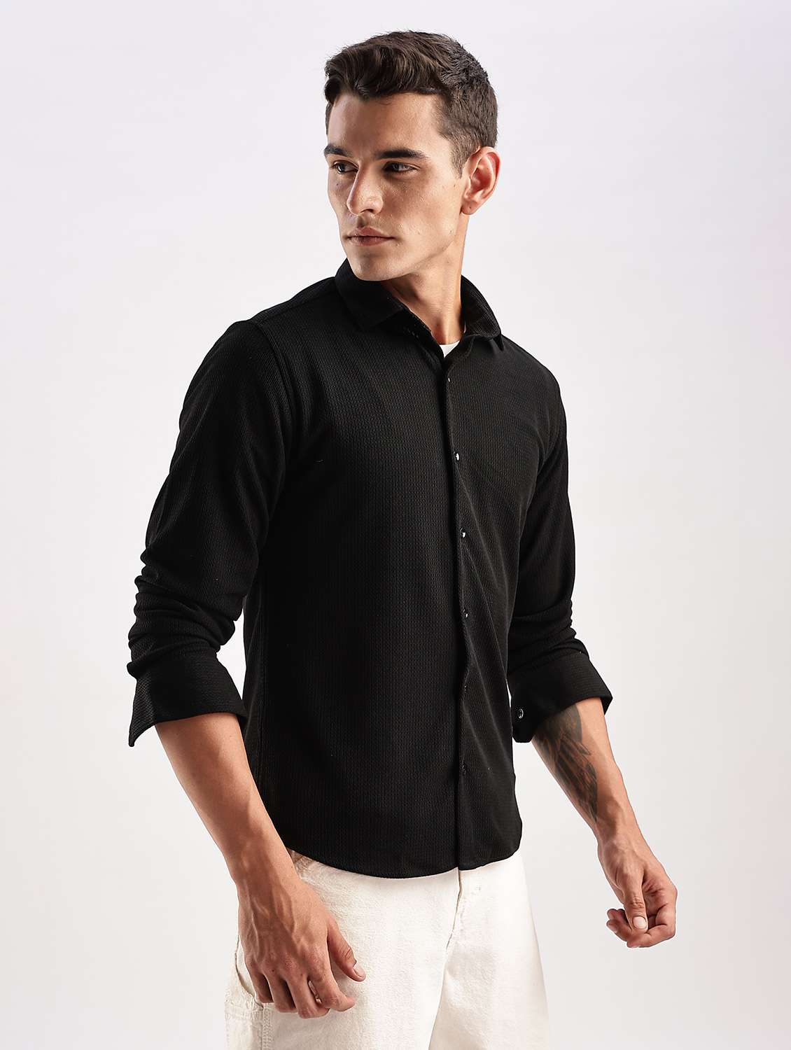 men solid collared long sleeve regular fit shirt - 22052233 - Standard Image - 3