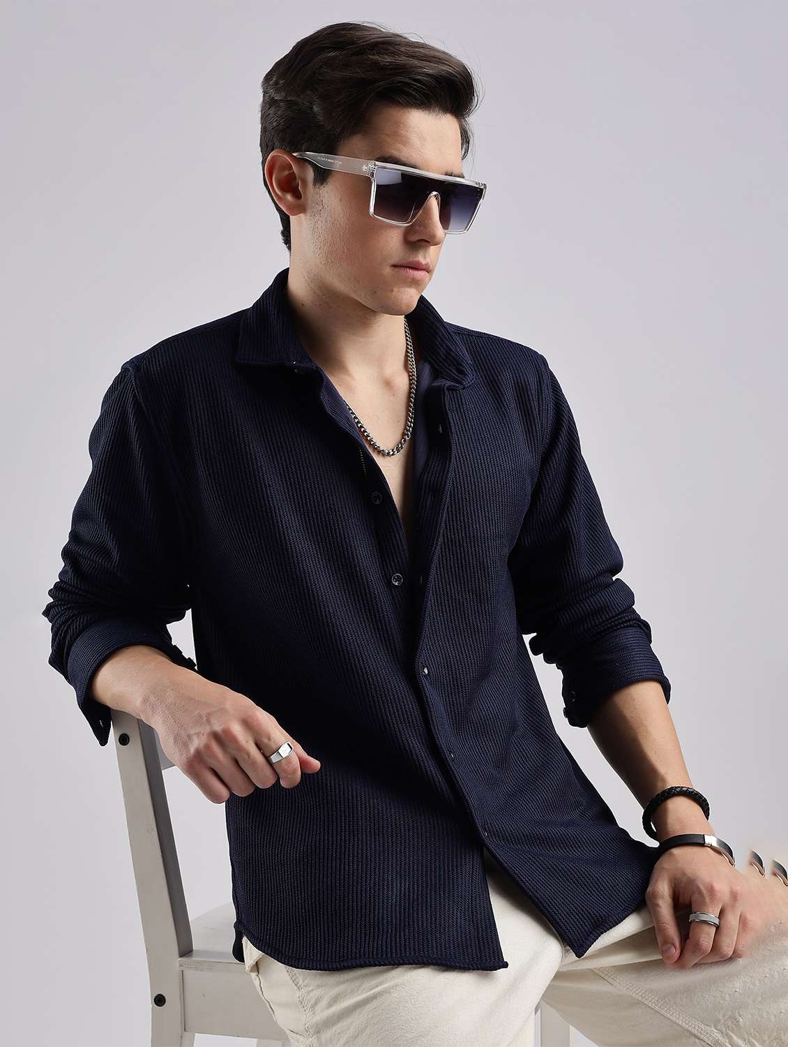 men solid collared long sleeve regular fit shirt - 22052237 -  Zoom Image - 0