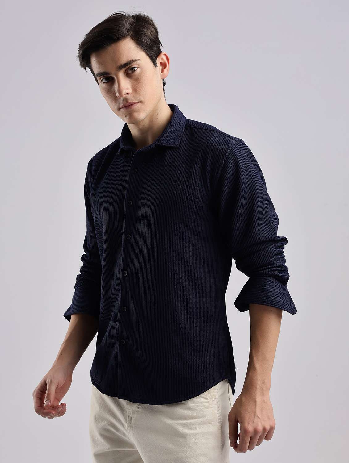 men solid collared long sleeve regular fit shirt - 22052237 -  Standard Image - 3