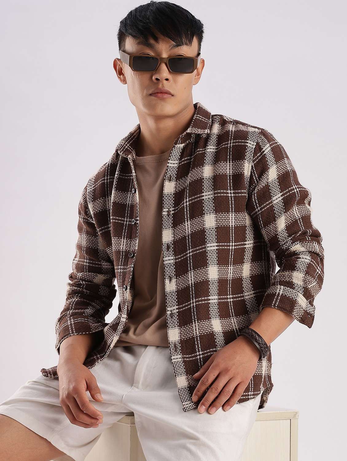men checkered collared long sleeve regular fit shirt