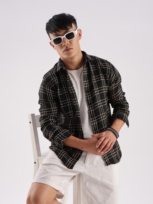 men checkered collared long sleeve regular fit shirt - 22052246 - Standard Image - 0