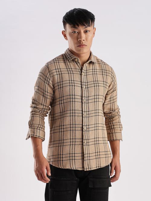 men checkered collared long sleeve regular fit shirt - 22052247 - Standard Image - 0