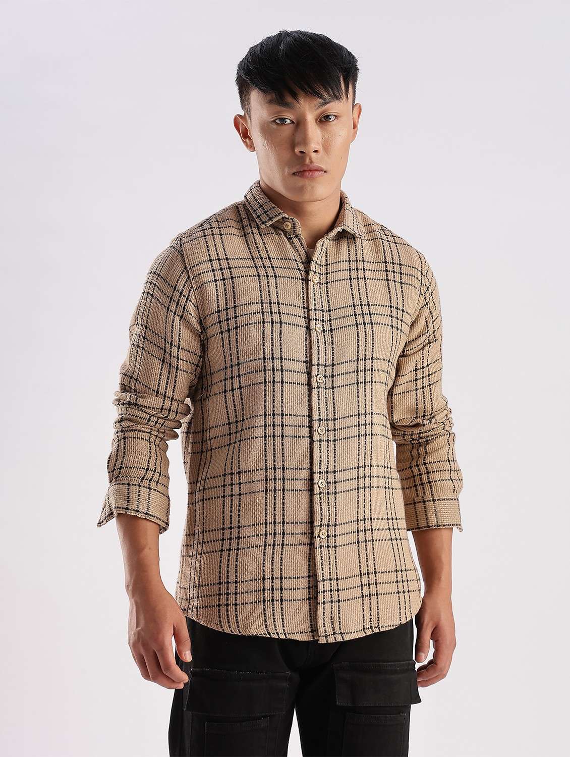 men checkered collared long sleeve regular fit shirt - 22052247 - Zoom Image - 0