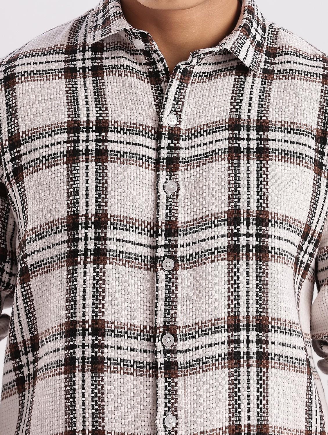 men checkered collared long sleeve regular fit shirt - 22052248 - Standard Image - 3