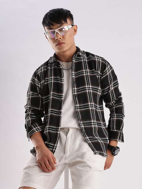men checkered collared long sleeve regular fit shirt - 22052249 - Standard Image - 0