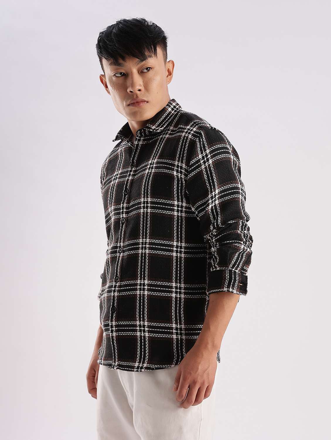 men checkered collared long sleeve regular fit shirt - 22052249 - Standard Image - 3